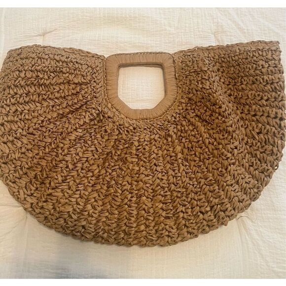 NEW Ramla Woven Tan Crochett Rafia Clutch - Picture 6 of 7